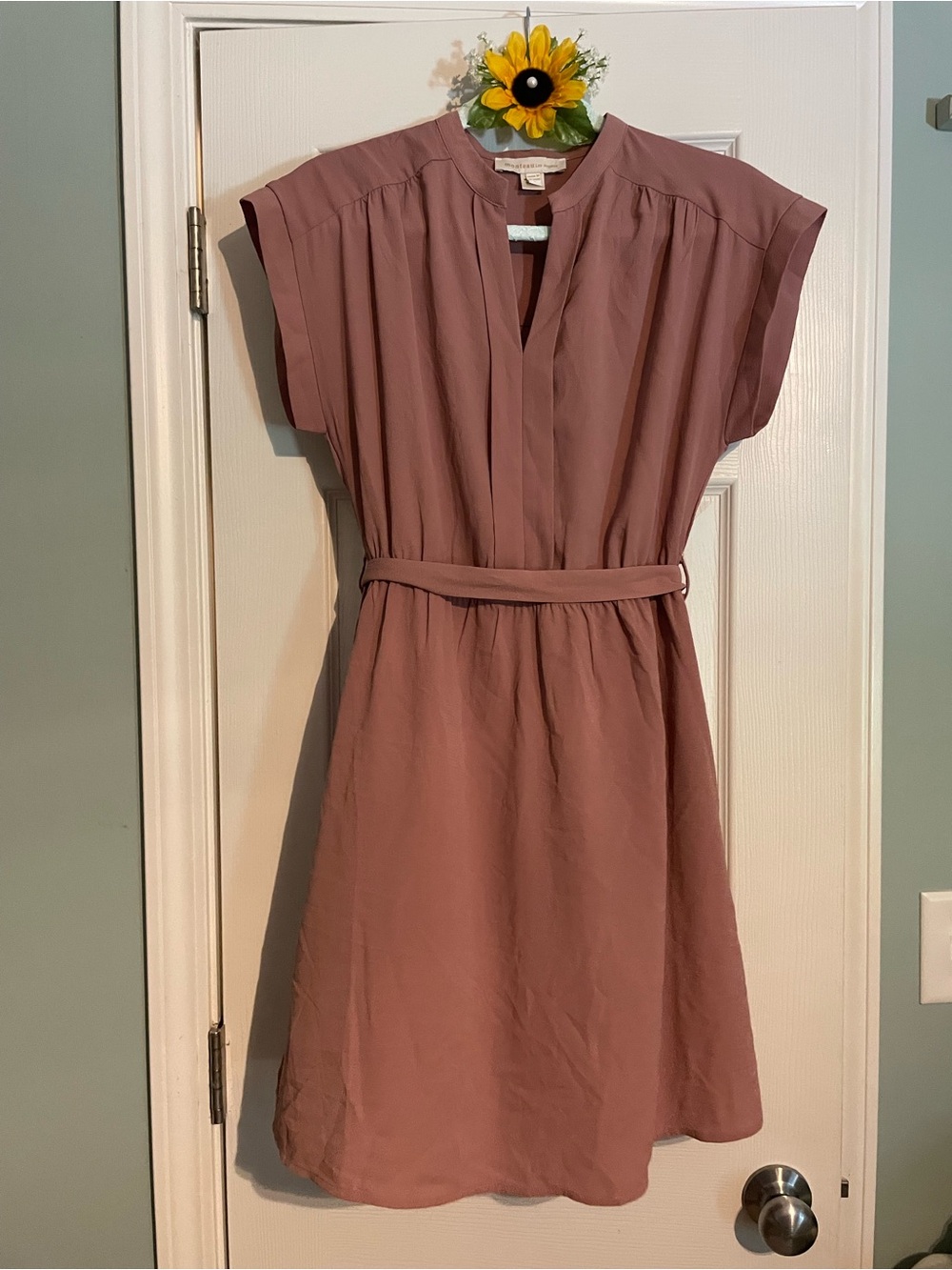 Cap Sleeve Belted Midi Dress in Dusty Rose